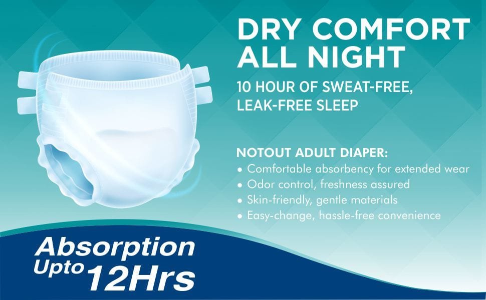 NOT OUT Overnight Protection 3D Core,Odour Control Up to 12-Hour Absorption Adult Pants-2 Pcs/Pack